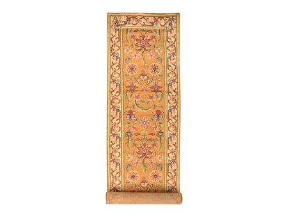 Antique hand-knotted wool runner in Yellow & Ivory, 4'4" x 17'4" — SKU O078639