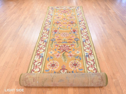 Antique hand-knotted wool runner in Yellow & Ivory, 4'4" x 17'4" — SKU O078639 (view 3)