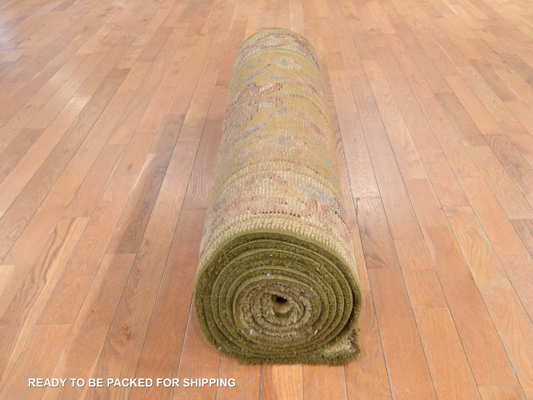 Antique hand-knotted wool runner in Yellow & Ivory, 4'4" x 17'4" — SKU O078639 (view 8)