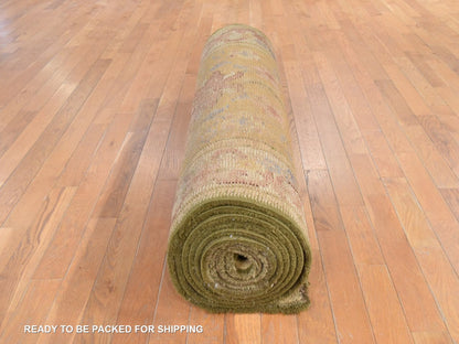 Antique hand-knotted wool runner in Yellow & Ivory, 4'4" x 17'4" — SKU O078639 (view 8)