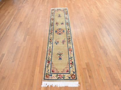 Beige 2'3" x 9'5" Fine Oriental Hand knotted Wool Rug - Sku: O078640