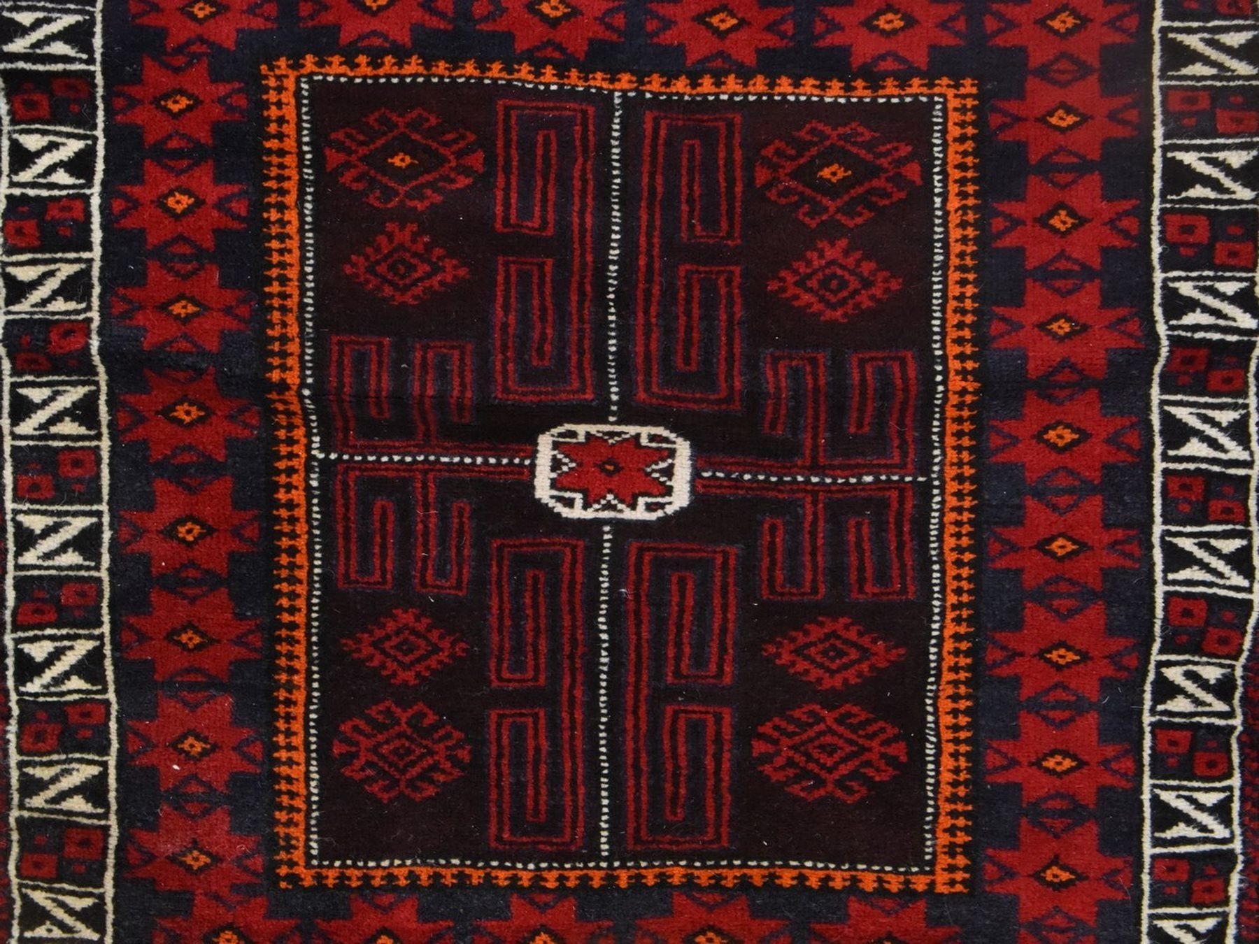Baluch Tribal & Geometric hand-knotted wool runner in Red & Ivory, 2'6" x 6'1" — SKU O078642 (view 4)