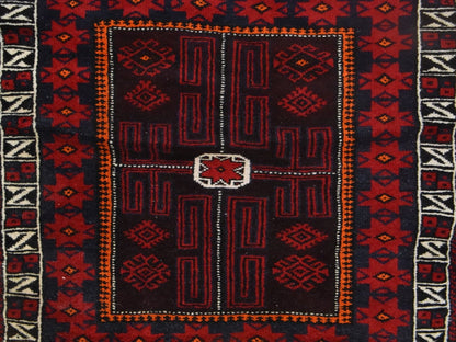 Baluch Tribal & Geometric hand-knotted wool runner in Red & Ivory, 2'6" x 6'1" — SKU O078642 (view 4)