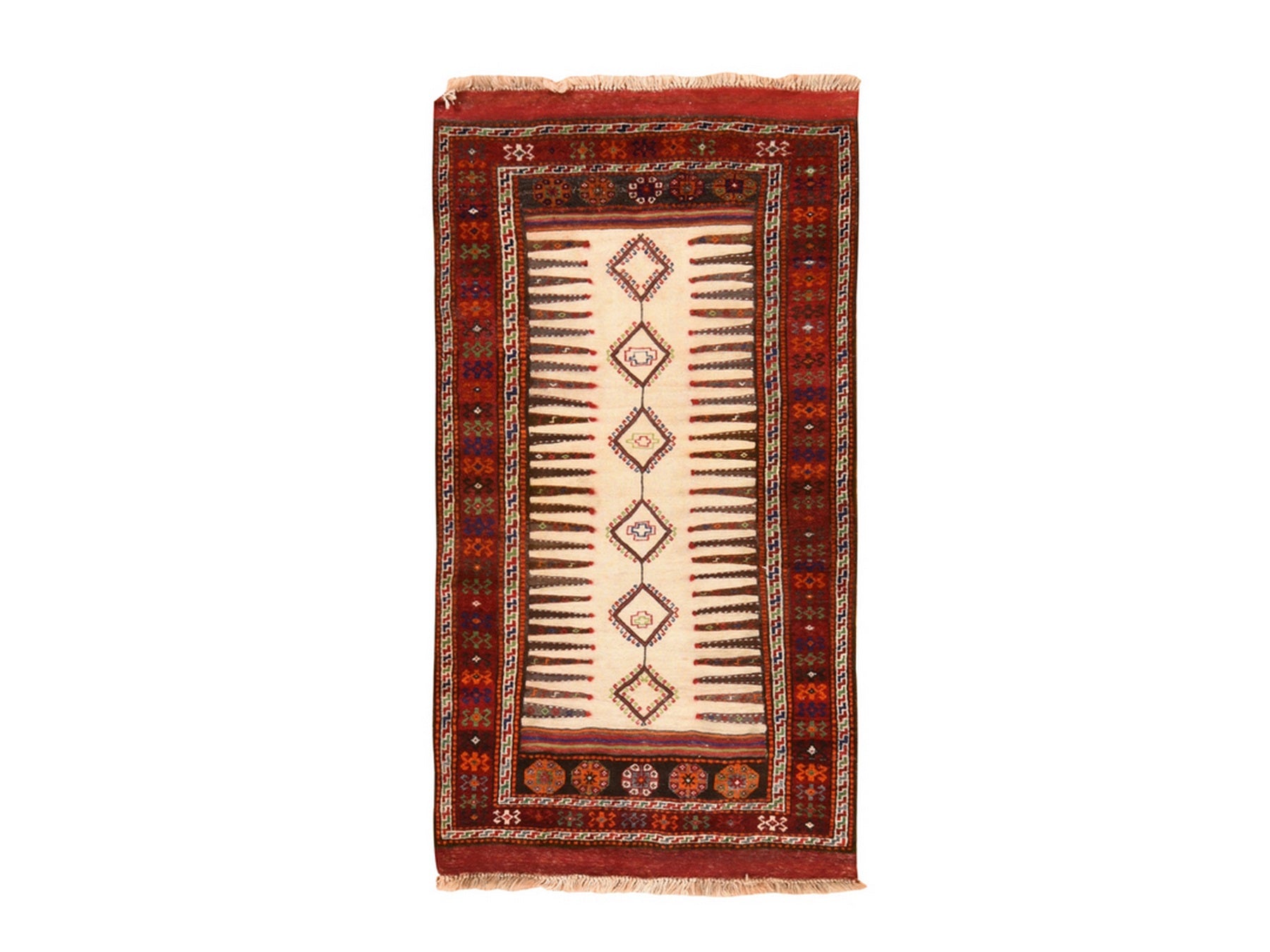 Ivory 3'9" x 7'4" Tribal & Geometric Hand woven Wool Rug - Sku: O078644