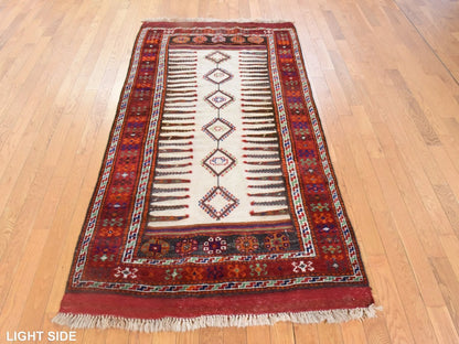 Tribal & Geometric hand-knotted wool runner in Ivory & Red, 3'9" x 7'4" — SKU O078644 (view 3)