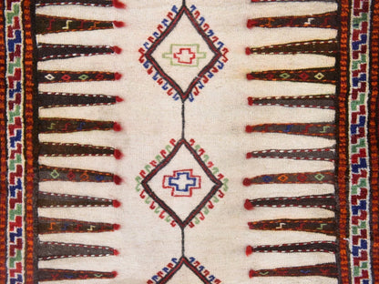 Tribal & Geometric hand-knotted wool runner in Ivory & Red, 3'9" x 7'4" — SKU O078644 (view 4)