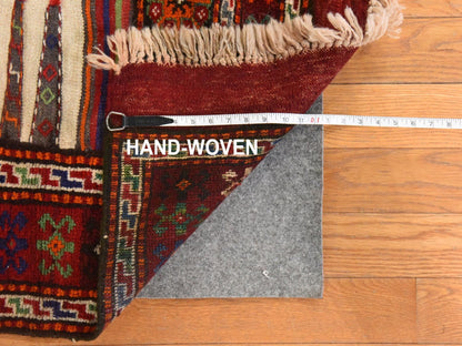 Tribal & Geometric hand-knotted wool runner in Ivory & Red, 3'9" x 7'4" — SKU O078644 (view 6)