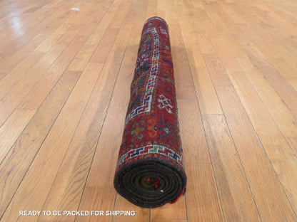 Tribal & Geometric hand-knotted wool runner in Ivory & Red, 3'9" x 7'4" — SKU O078644 (view 8)