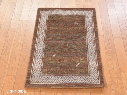 Brown 2'0" x 3'2" Khotan and Samarkand Hand knotted Wool Rug - Sku: O078645