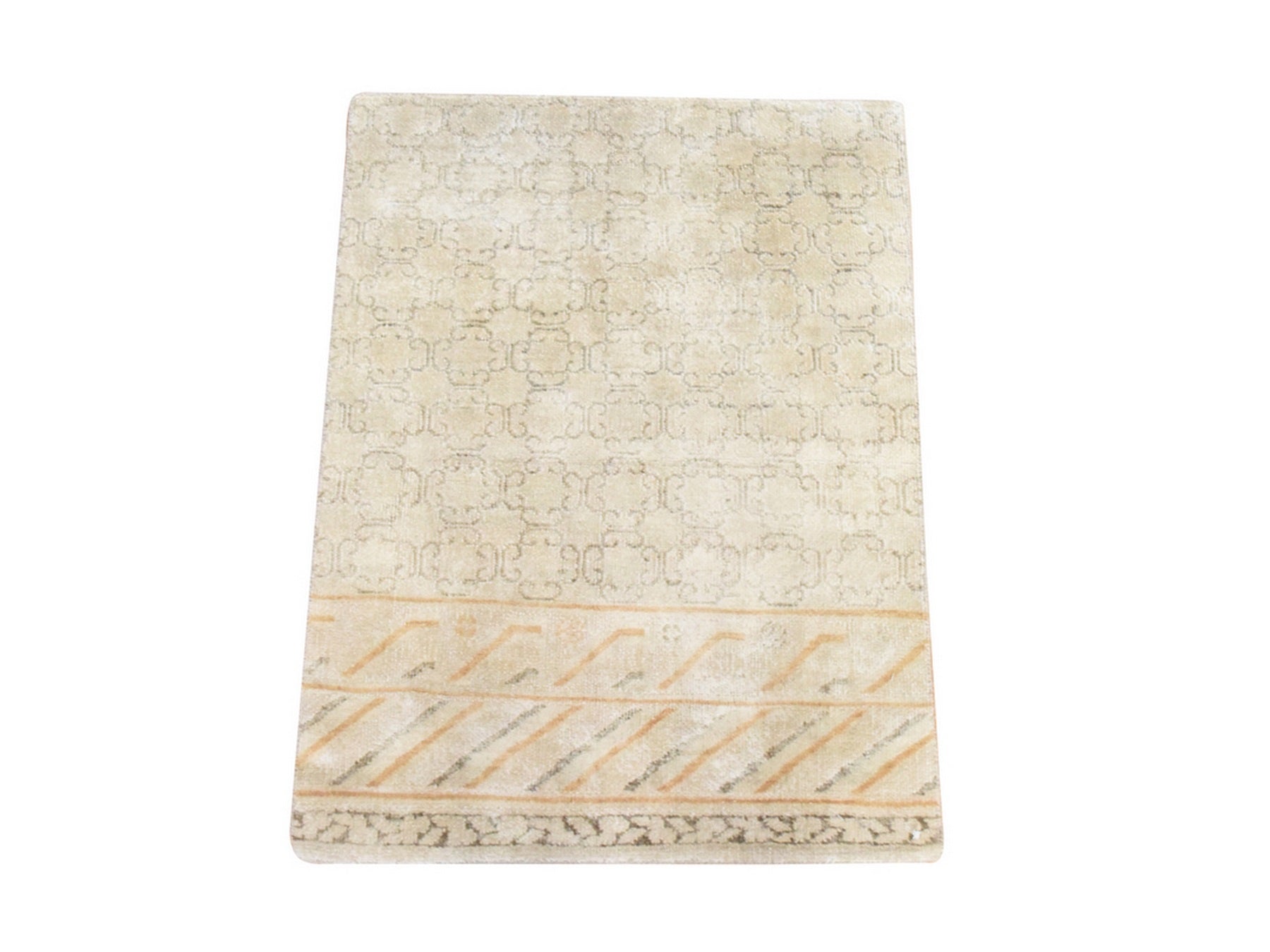 Khotan Silk hand-knotted silk rug in Ivory, 2'1" x 3' — SKU O078647