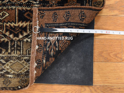 Brown 2'3" x 6'6" Vintage Hand knotted Wool Rug - Sku: O078649