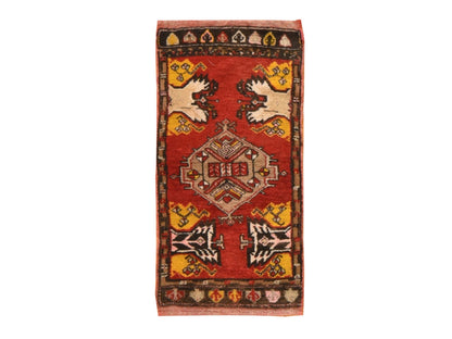 Red 1'8" x 3'7" Antique Hand knotted Wool Rug - Sku: O078652