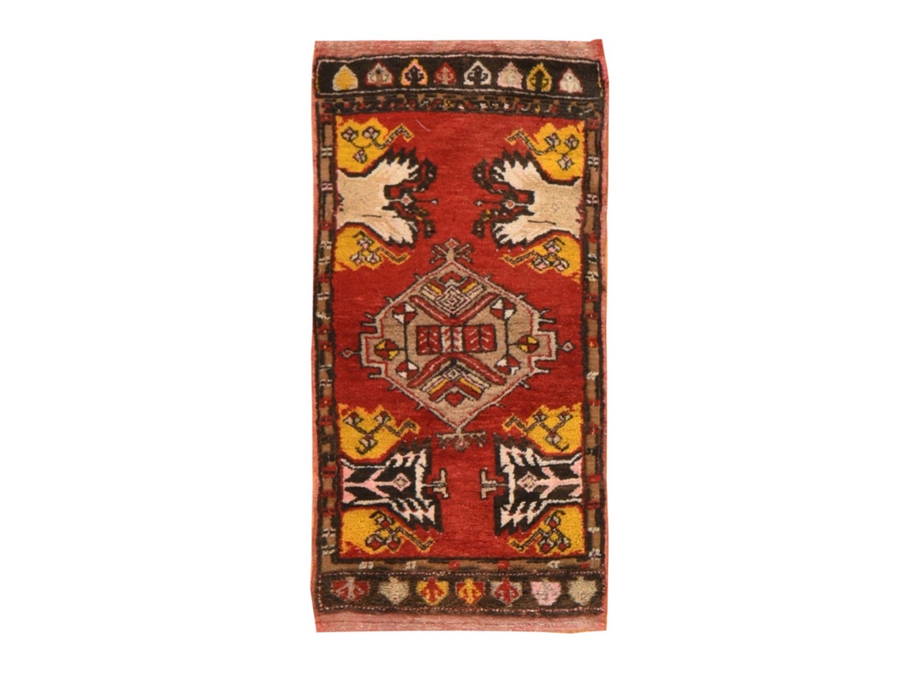 Oushak Antique hand-knotted wool rug in Red & Brown, 1'8" x 3'7" — SKU O078652