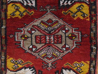 Red 1'8" x 3'7" Antique Hand knotted Wool Rug - Sku: O078652