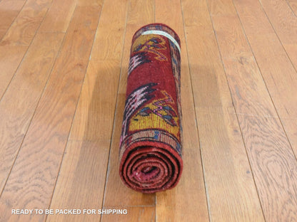 Red 1'8" x 3'7" Antique Hand knotted Wool Rug - Sku: O078652
