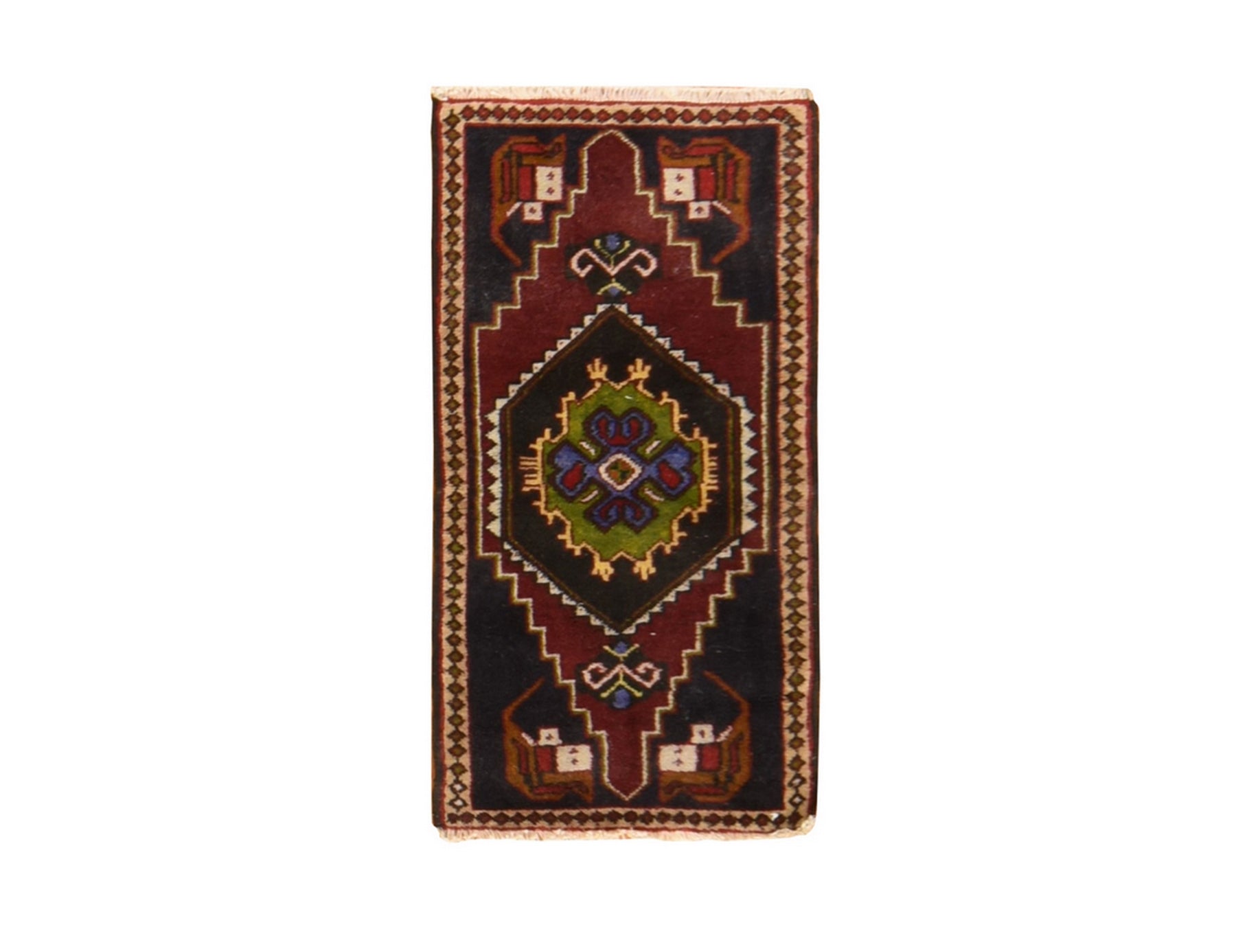Tribal & Geometric hand-knotted wool rug in Red & Beige, 1'7" x 3' — SKU O078653