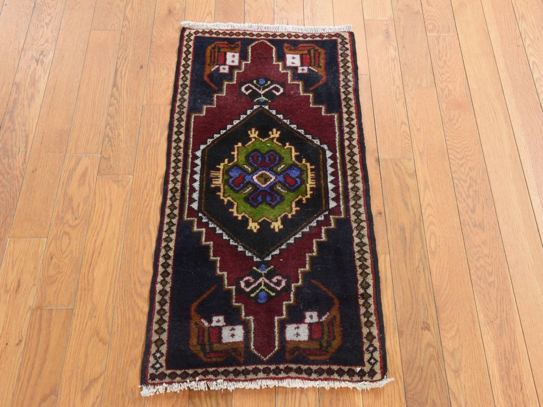 Tribal & Geometric hand-knotted wool rug in Red & Beige, 1'7" x 3' — SKU O078653 (view 2)