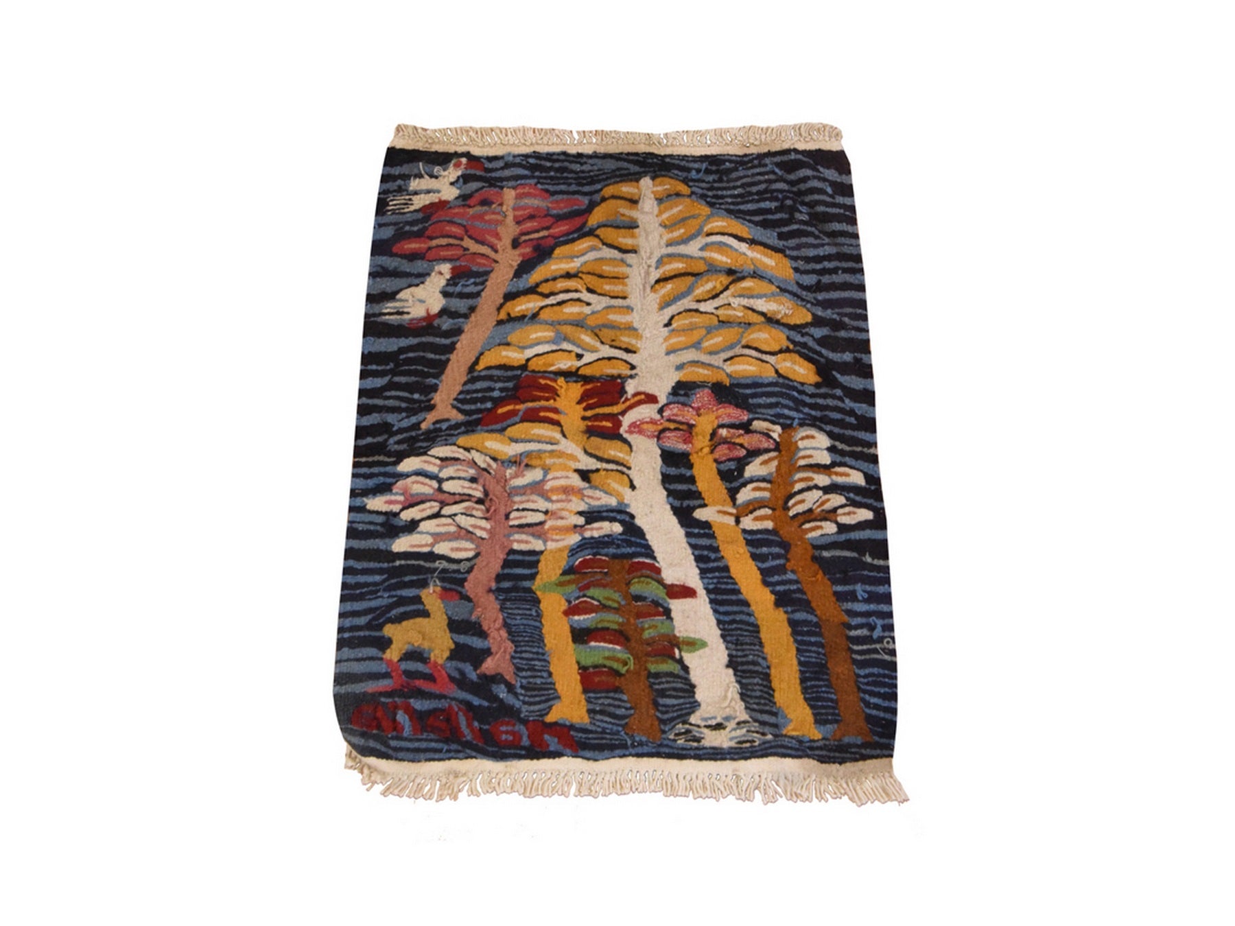 Blue 2'0" x 2'2" Tribal & Geometric Hand stitched Wool Rug - Sku: O078656