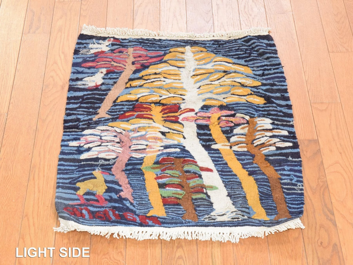 Kilim Tribal & Geometric hand-knotted wool rug in Blue, 2' x 2'2" — SKU O078656 (view 3)