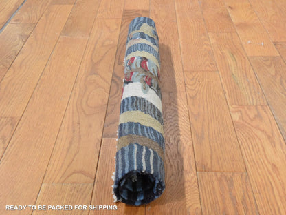 Blue 2'0" x 2'2" Tribal & Geometric Hand stitched Wool Rug - Sku: O078656