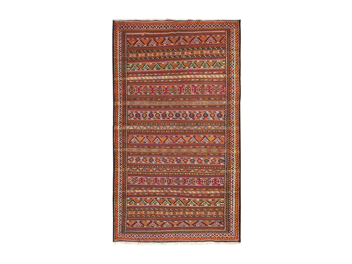 Soumak Flat-Weave hand-knotted wool rug in Red, 6'1" x 10'5" — SKU O078661