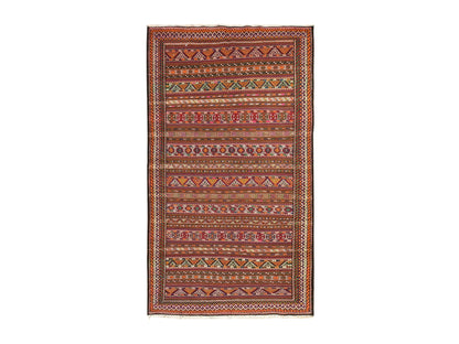 Soumak Flat-Weave hand-knotted wool rug in Red, 6'1" x 10'5" — SKU O078661