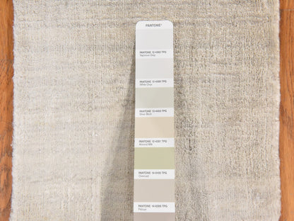 Ivory 1'0" x 1'0" Modern and Contemporary Handloom Wool/Silk Rug - Sku: O078662
