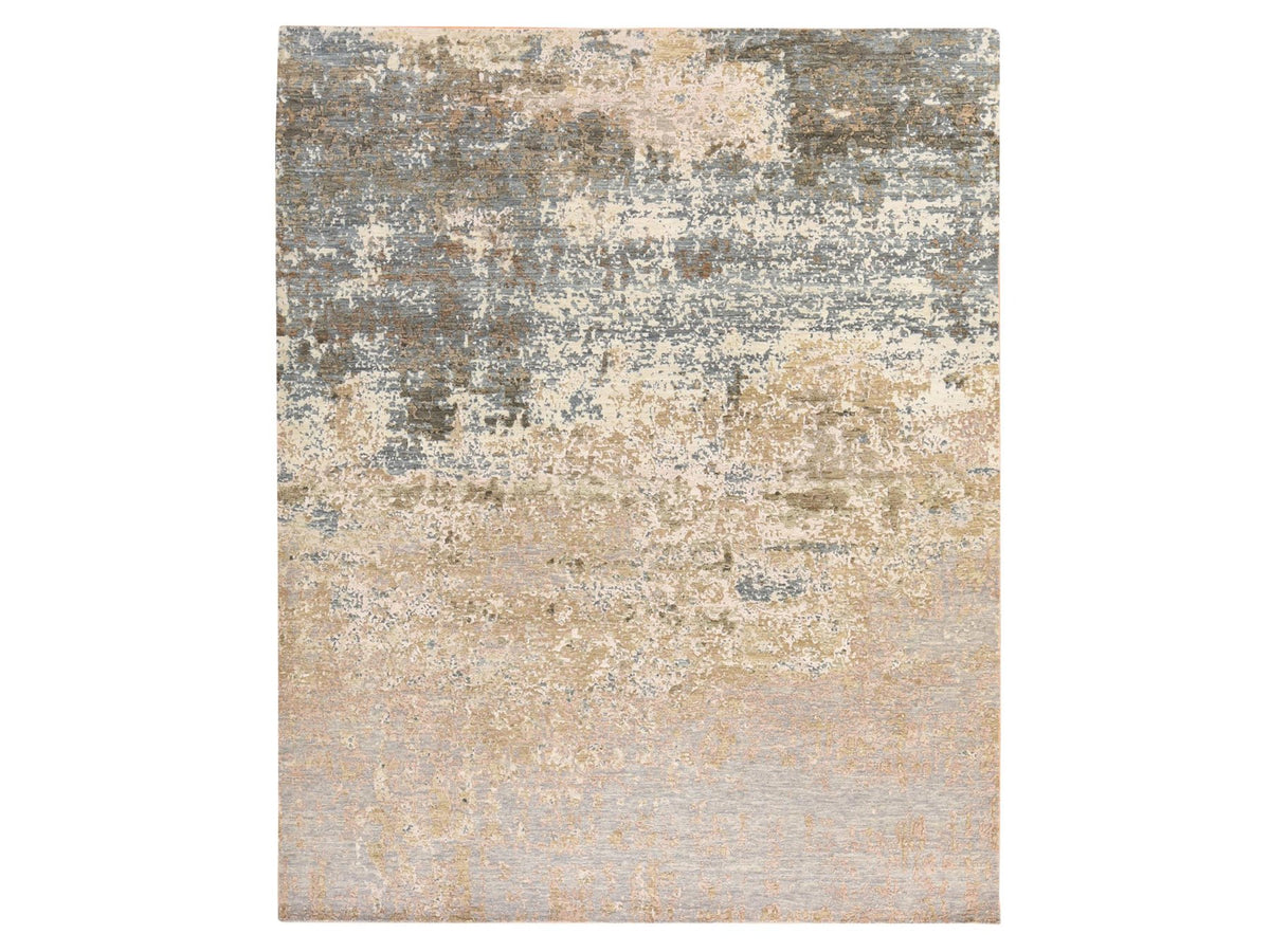 Modern / Contemporary hand-knotted wool/silk rug in Gray, 8' x 9'10" — SKU O078665