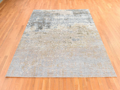 Modern / Contemporary hand-knotted wool/silk rug in Gray, 8' x 9'10" — SKU O078665 (view 2)