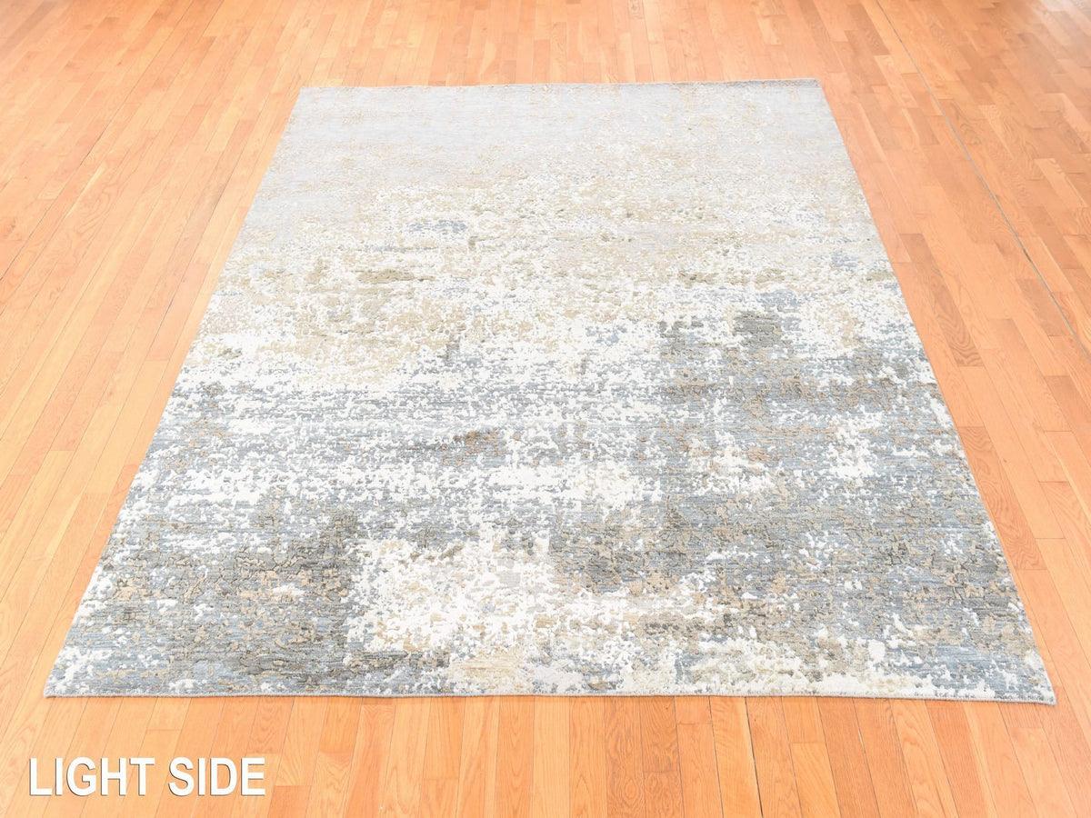 Modern / Contemporary hand-knotted wool/silk rug in Gray, 8' x 9'10" — SKU O078665 (view 3)