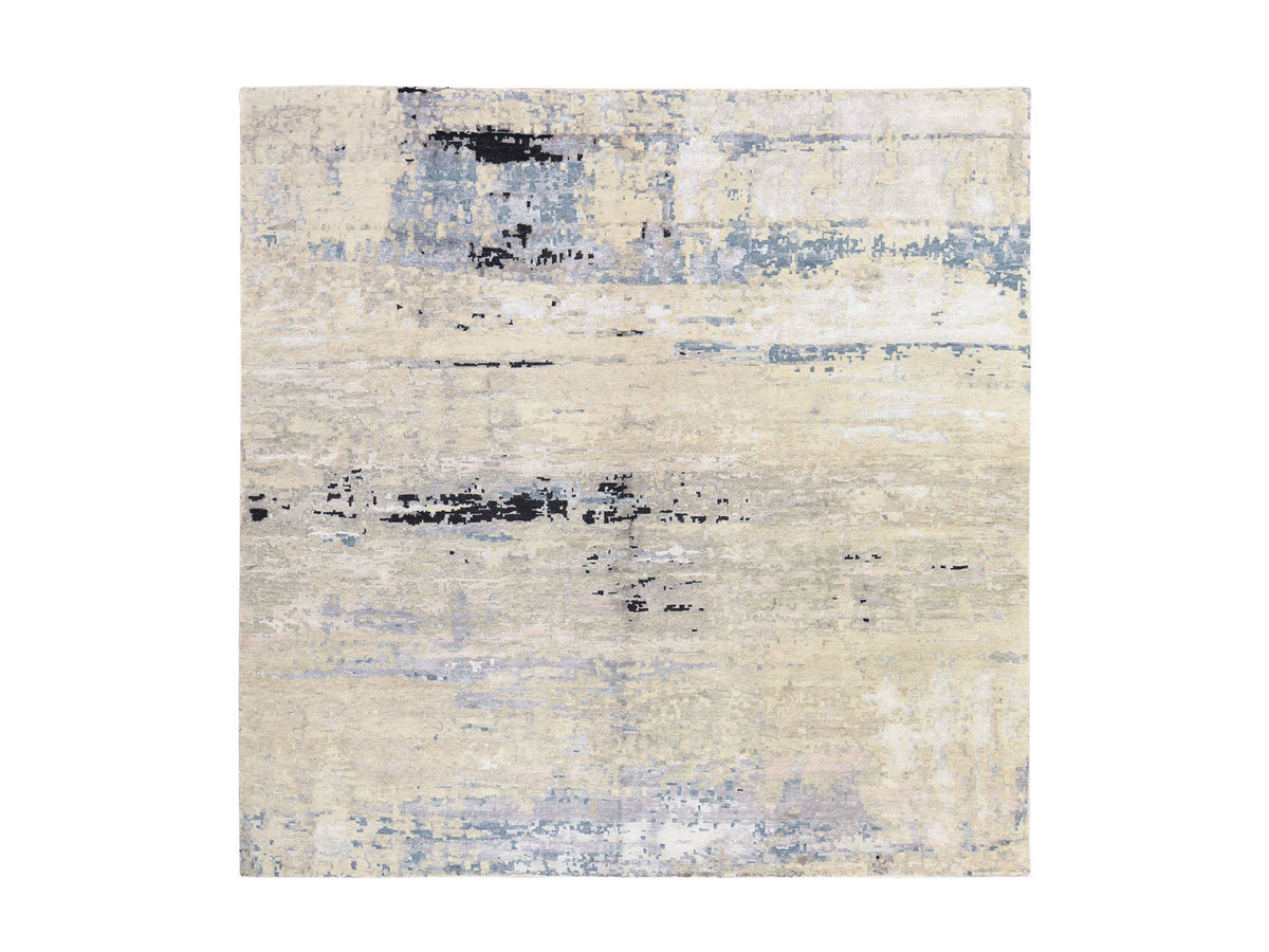 Modern / Contemporary hand-knotted wool/silk rug in Gray, 9'10" x 10' — SKU O078667