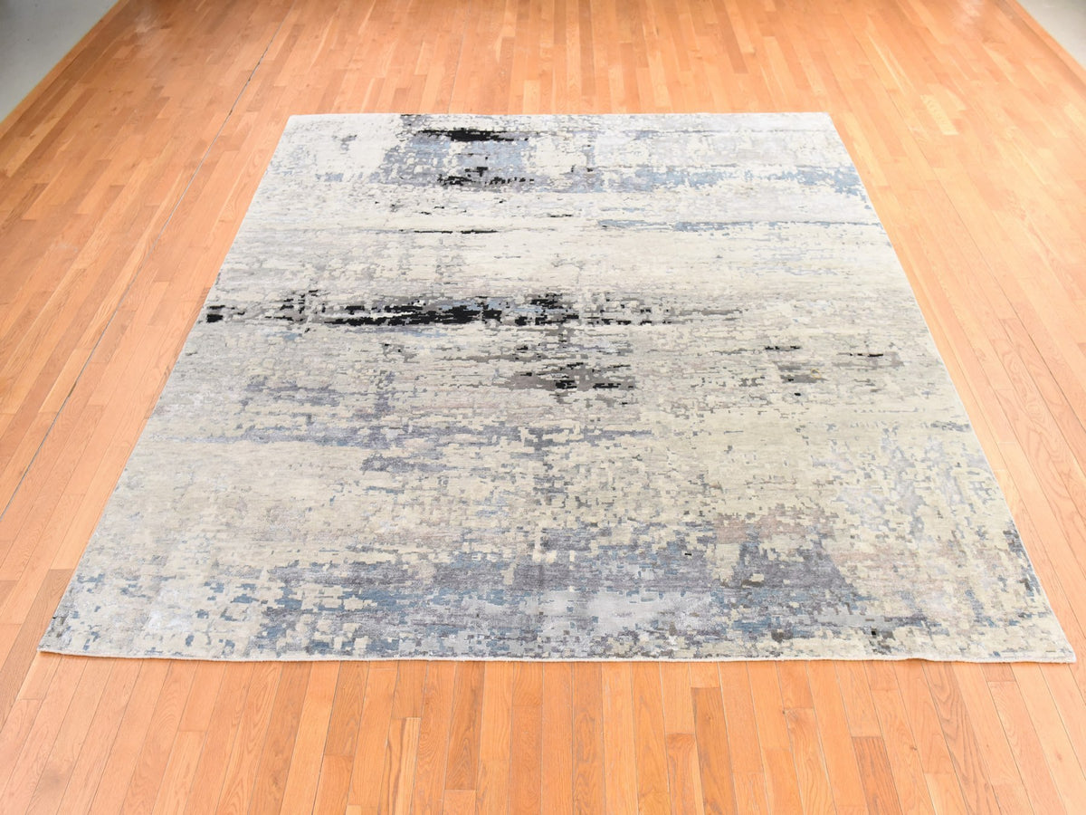Modern / Contemporary hand-knotted wool/silk rug in Gray, 9'10" x 10' — SKU O078667 (view 2)