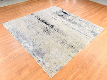 Modern / Contemporary hand-knotted wool/silk rug in Gray, 9'10" x 10' — SKU O078667 (view 4)