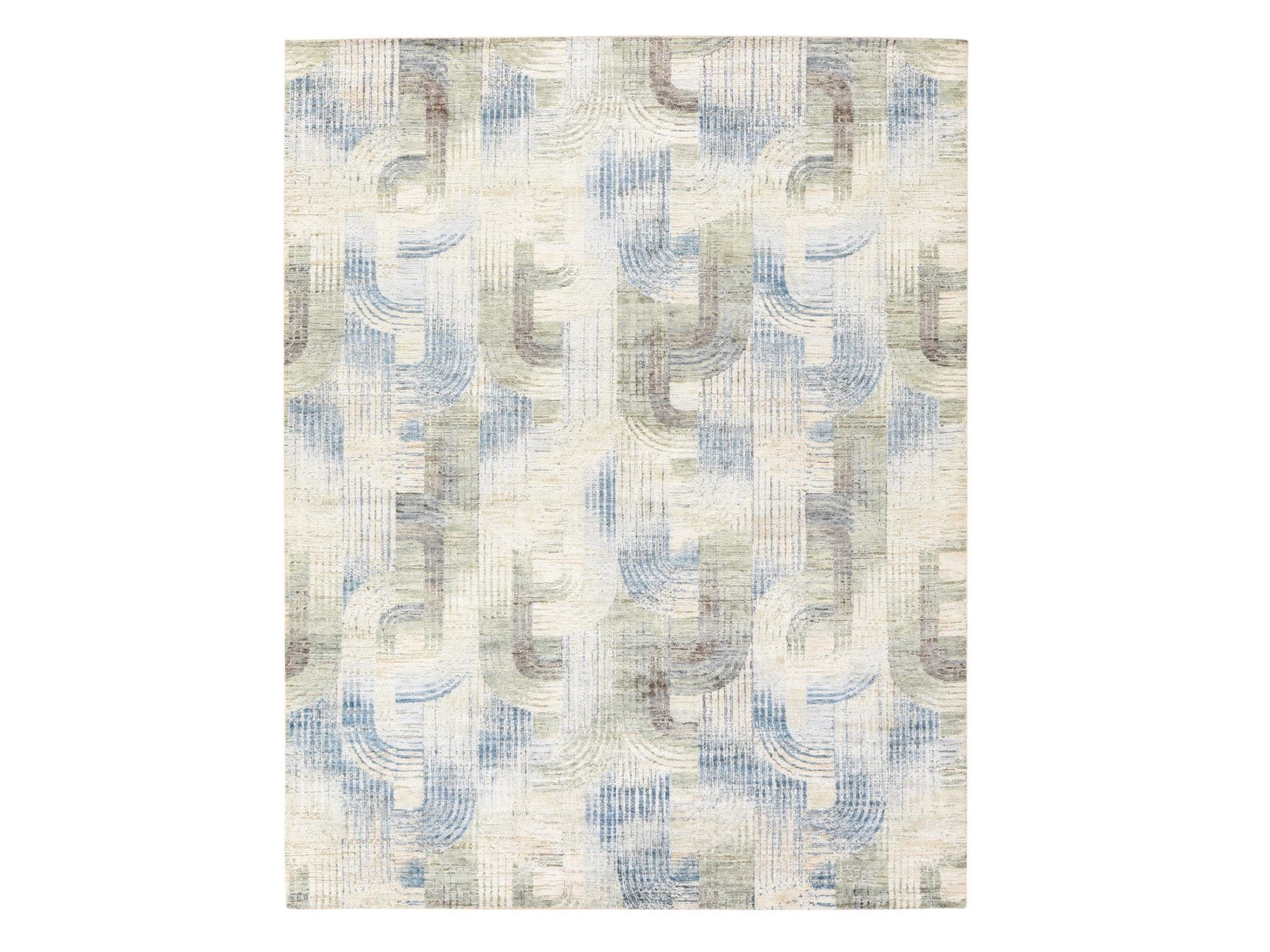 Ivory 8'0" x 10'2" Modern and Contemporary Hand knotted Wool/Silk Rug - Sku: O078668