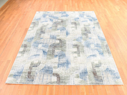 Ivory 8'0" x 10'2" Modern and Contemporary Hand knotted Wool/Silk Rug - Sku: O078668