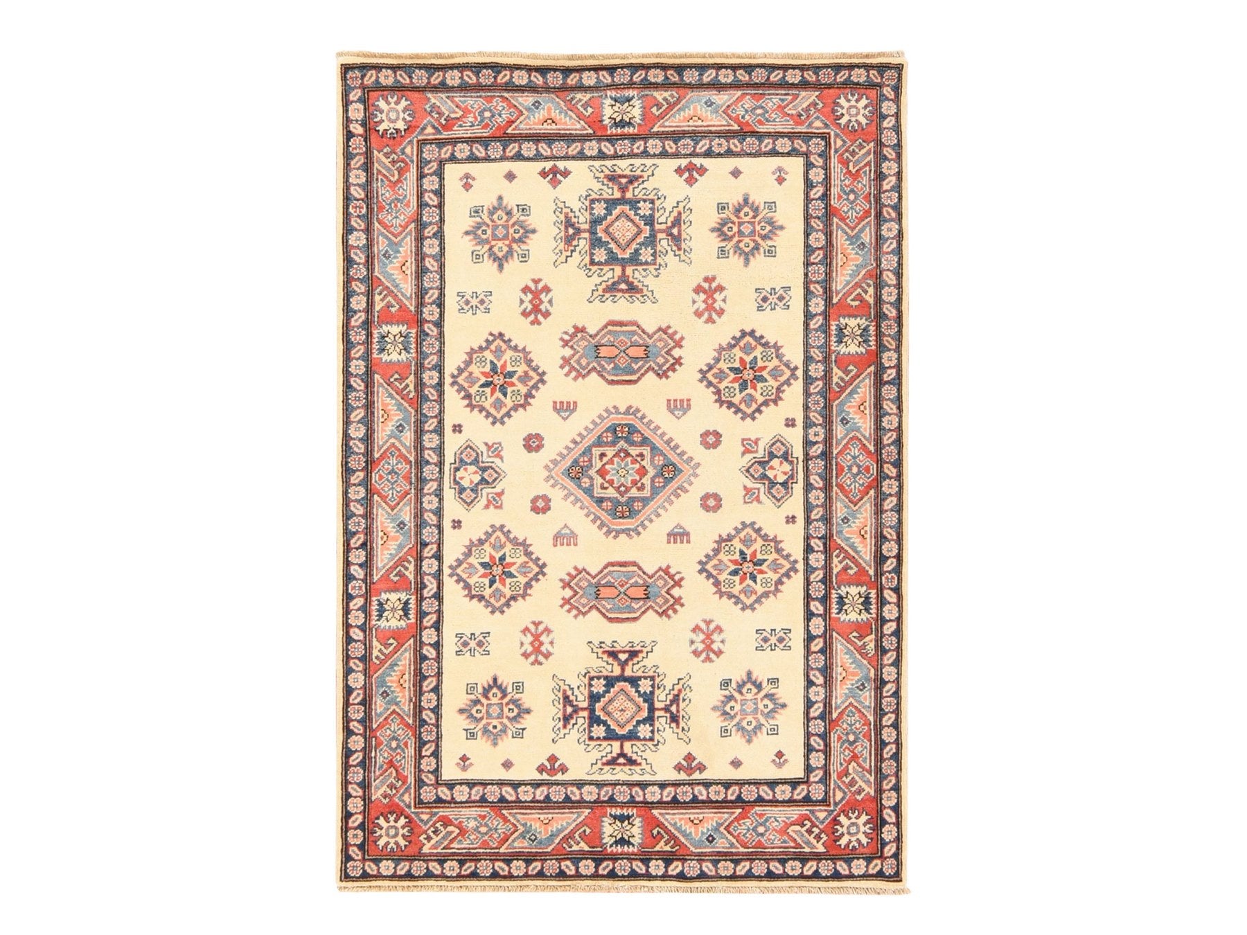 Kazak Kazak hand-knotted wool rug in Ivory & Rust, 4' x 5'7" — SKU O078671