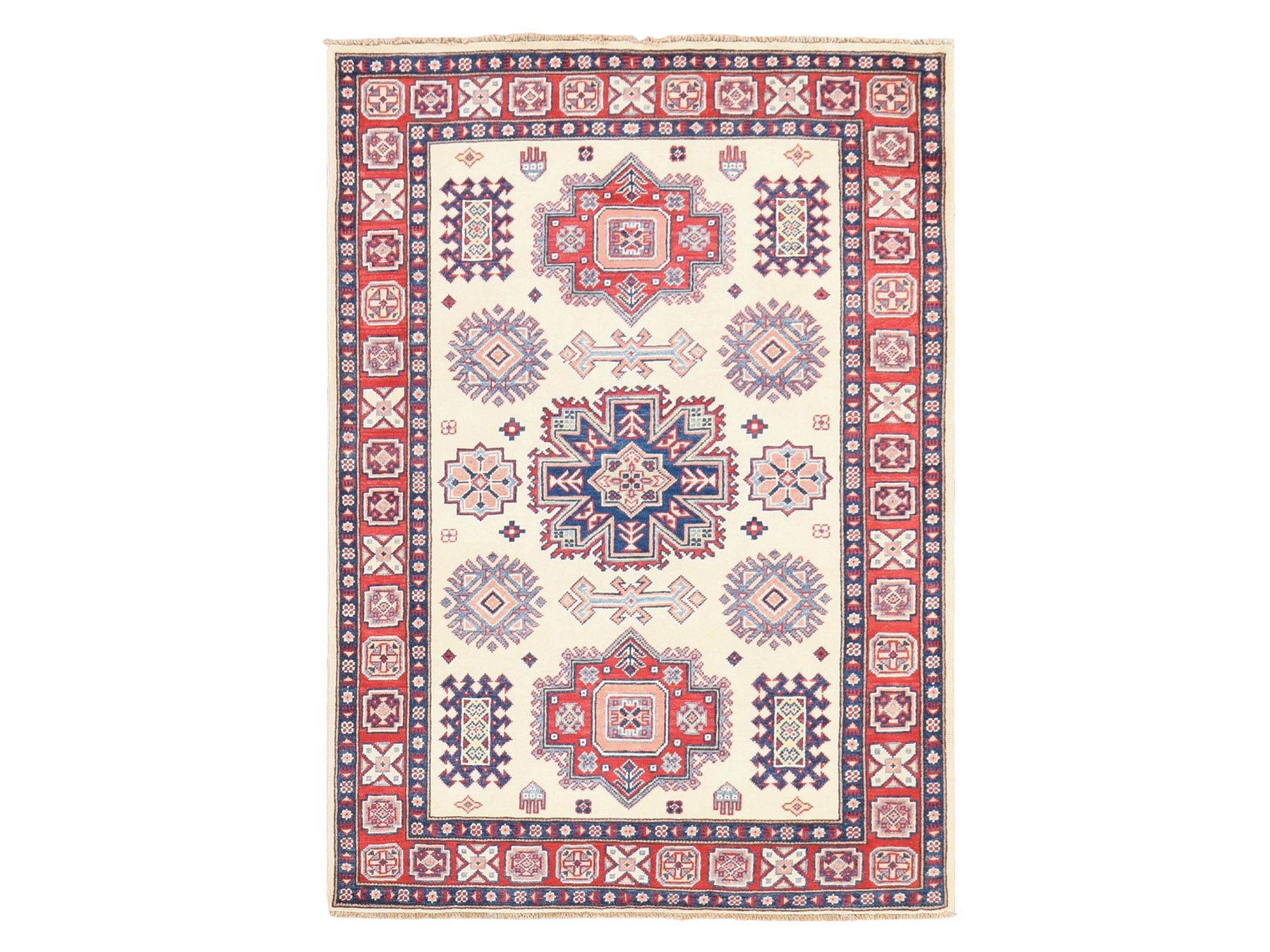 Kazak Kazak hand-knotted wool rug in Ivory, 4' x 5'6" — SKU O078672