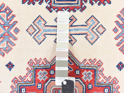Ivory 4'0" x 5'6" Kazak Hand knotted Wool Rug - Sku: O078672