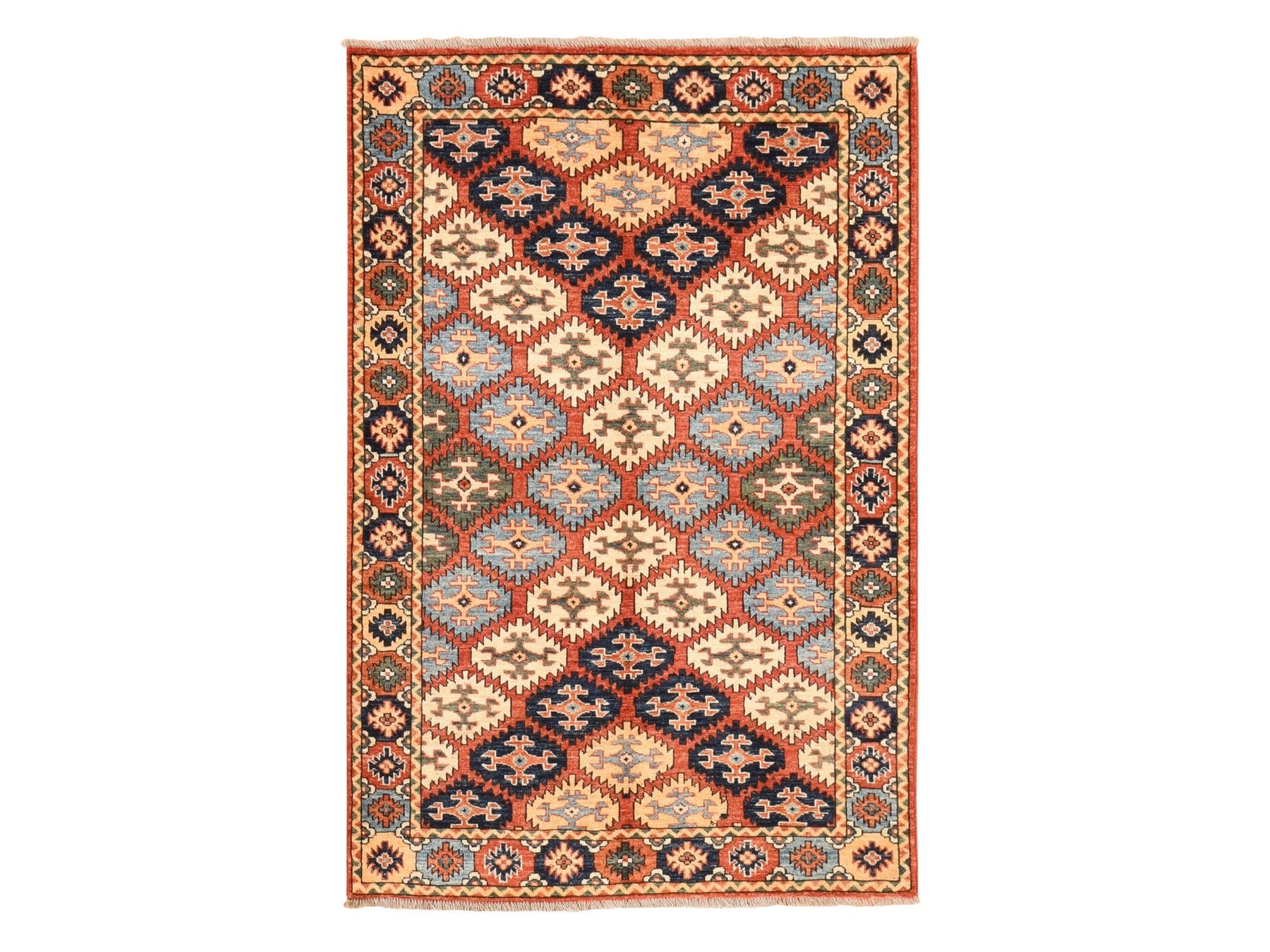 Ersari Tribal & Geometric hand-knotted wool rug in Orange, 4' x 6' — SKU O078673