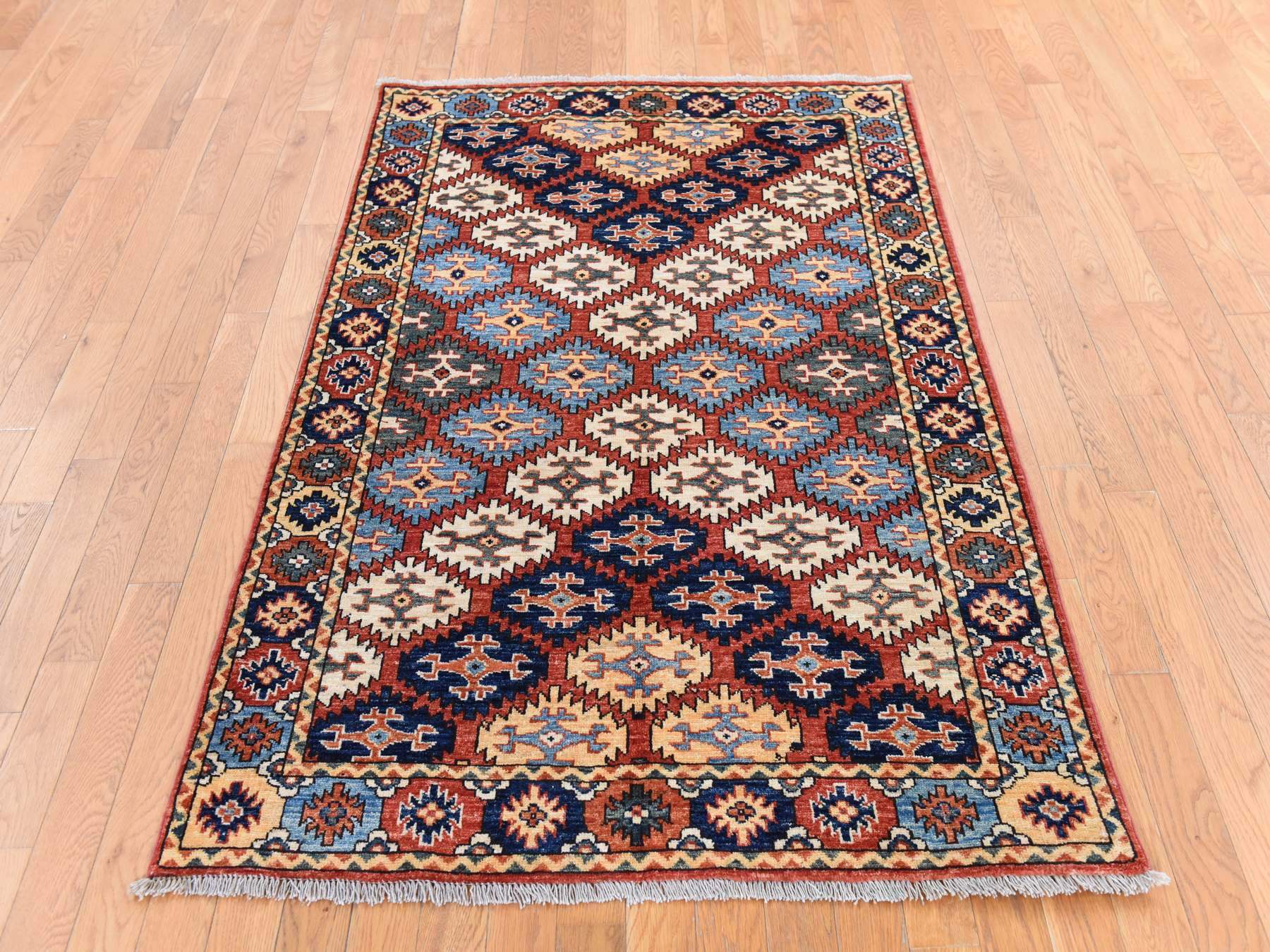Orange 4'0" x 6'0" Tribal & Geometric Hand knotted Wool Rug - Sku: O078673