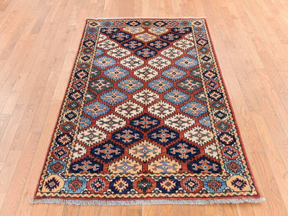 Orange 4'0" x 6'0" Tribal & Geometric Hand knotted Wool Rug - Sku: O078673