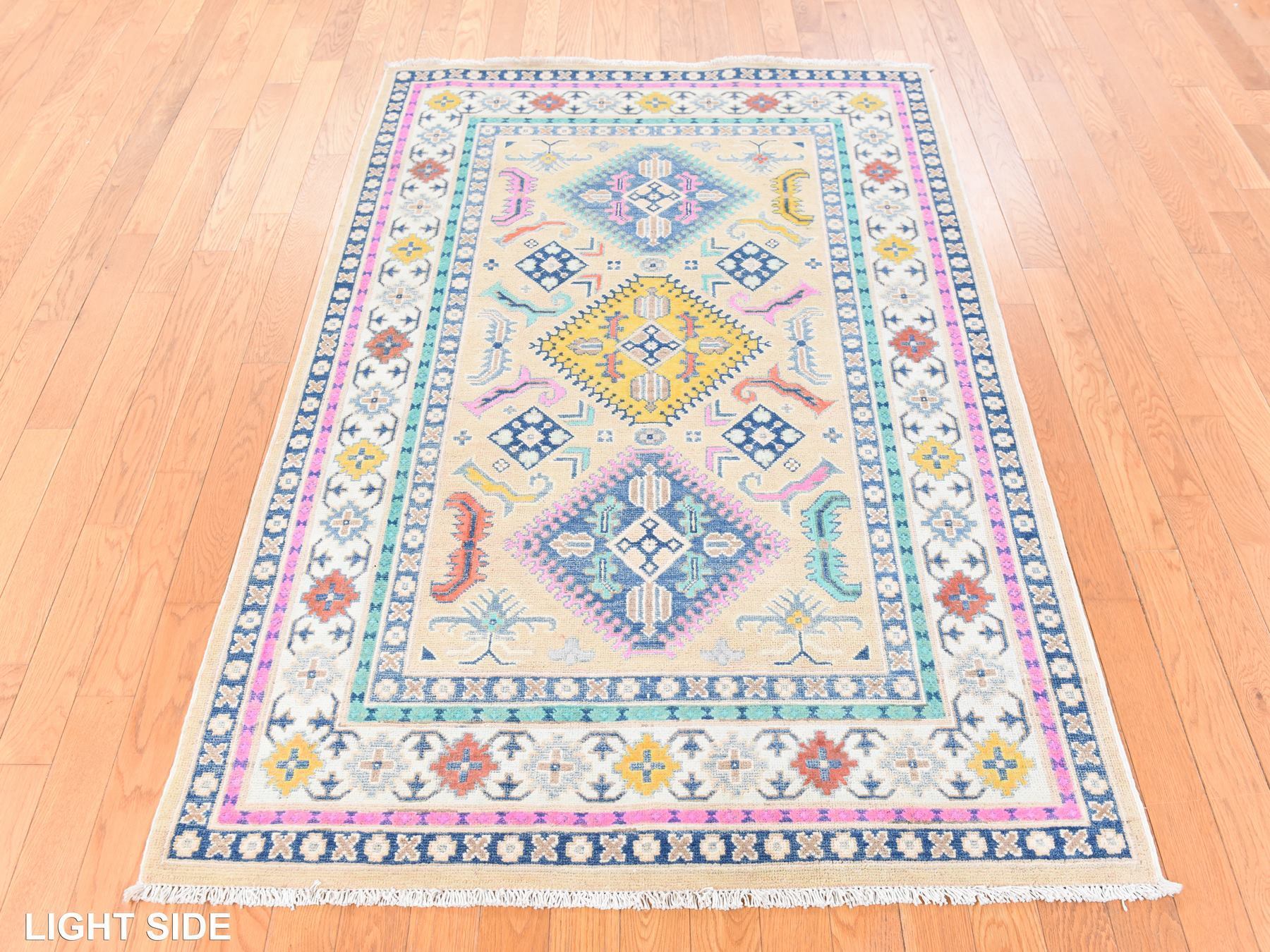 Kazak Tribal & Geometric hand-knotted wool rug in Pink & Ivory, 4'1" x 6'1" — SKU O078674 (view 3)
