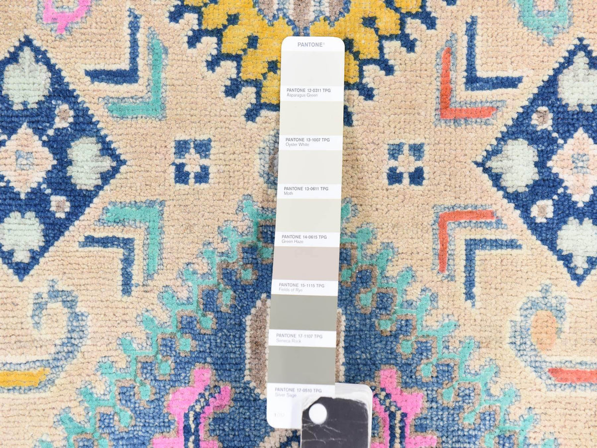 Kazak Tribal & Geometric hand-knotted wool rug in Pink & Ivory, 4'1" x 6'1" — SKU O078674 (view 5)