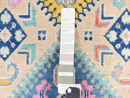 Kazak Tribal & Geometric hand-knotted wool rug in Pink & Ivory, 4'1" x 6'1" — SKU O078674 (view 5)