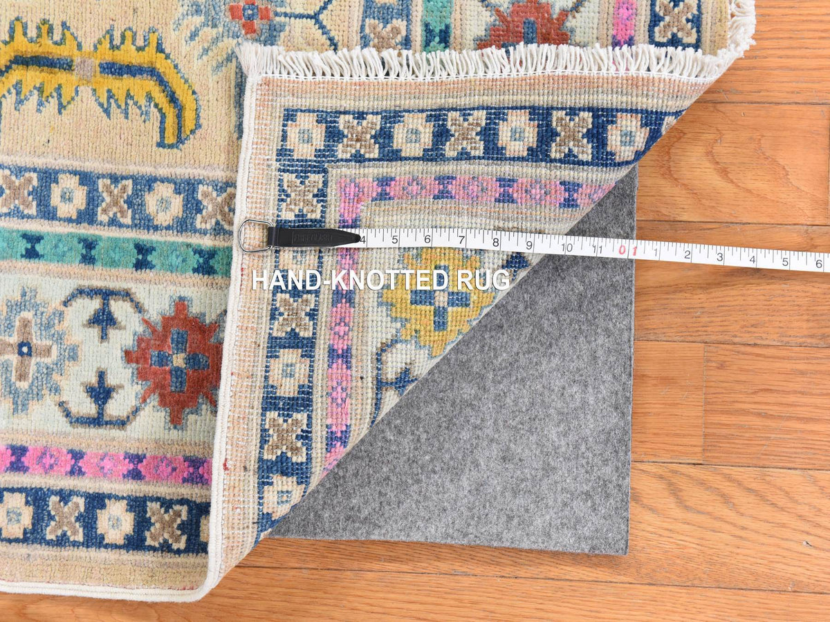 Kazak Tribal & Geometric hand-knotted wool rug in Pink & Ivory, 4'1" x 6'1" — SKU O078674 (view 6)