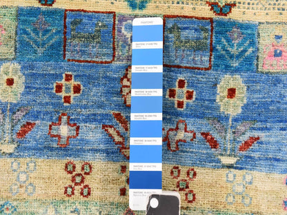 Blue 4'0" x 5'10" Tribal & Geometric Hand knotted Wool Rug - Sku: O078675