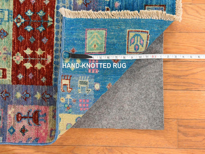 Blue 4'0" x 5'10" Tribal & Geometric Hand knotted Wool Rug - Sku: O078675