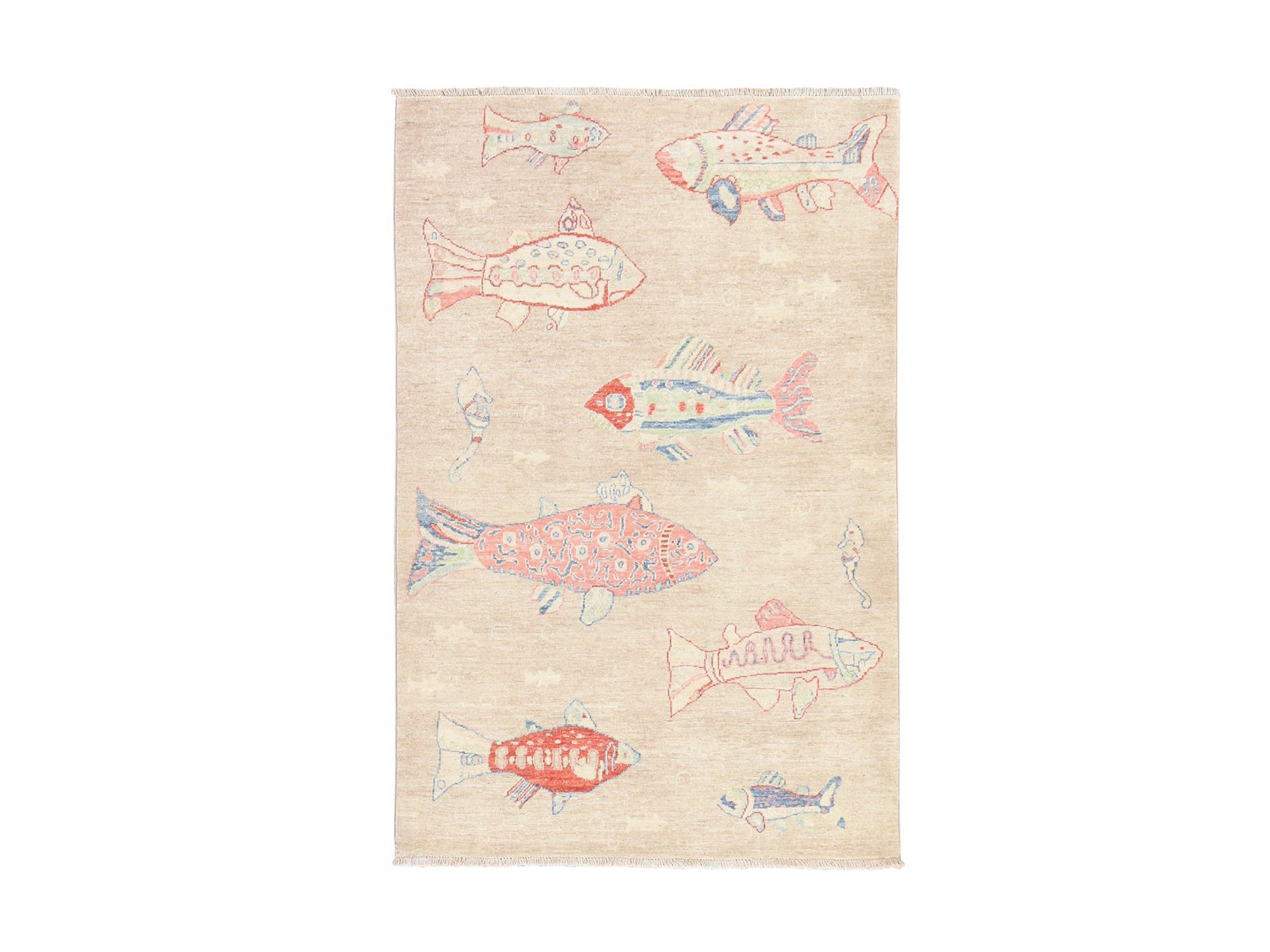 Ivory 4'0" x 6'0" Modern and Contemporary Hand knotted Wool Rug - Sku: O078677
