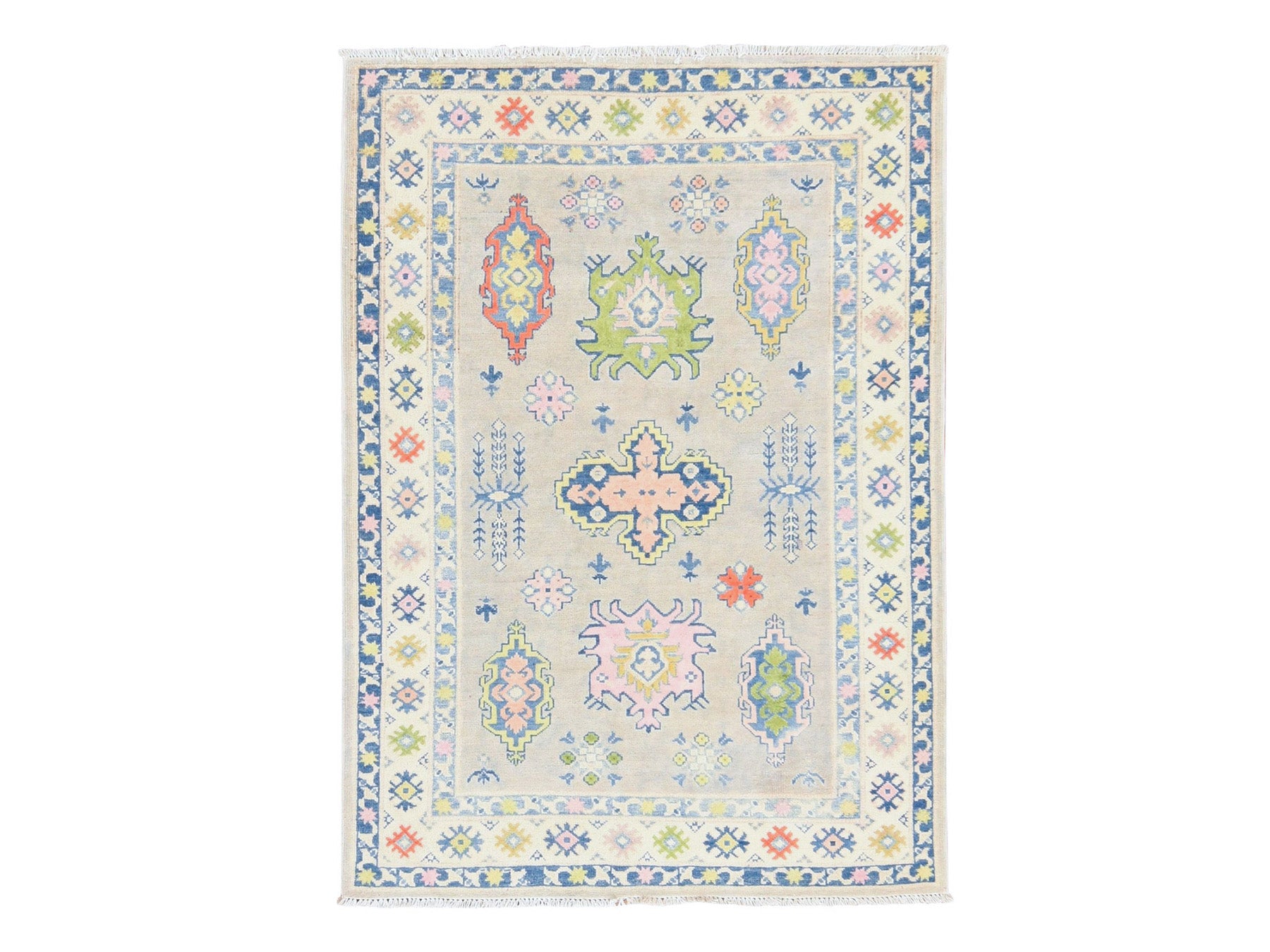 Beige 3'10" x 5'5" Kazak Hand knotted Wool Rug - Sku: O078678