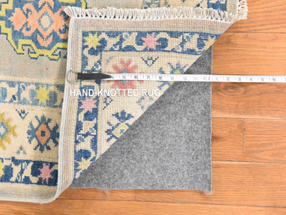 Beige 3'10" x 5'5" Kazak Hand knotted Wool Rug - Sku: O078678